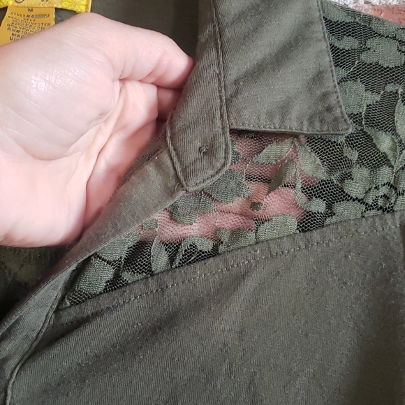 Lace Back Button Up Shirt with Roll Up Sleeves - Picture 5 of 11